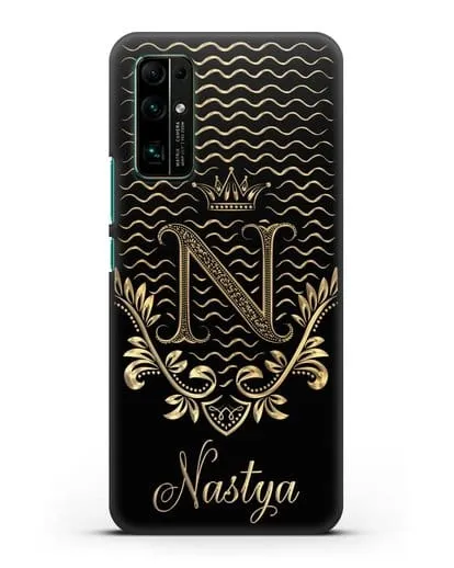 Чехол с короной, именем и фамилией с золотым рисунком силиконовый для Honor 30