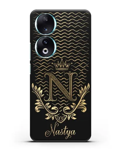 Чехол с короной, именем и фамилией с золотым рисунком силиконовый для Honor 90