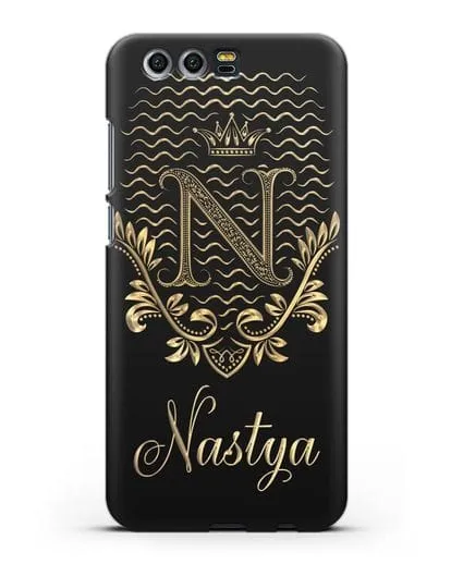 Чехол с короной, именем и фамилией с золотым рисунком силиконовый для Honor 9