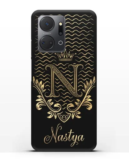 Чехол с короной, именем и фамилией с золотым рисунком силиконовый для Honor X7a