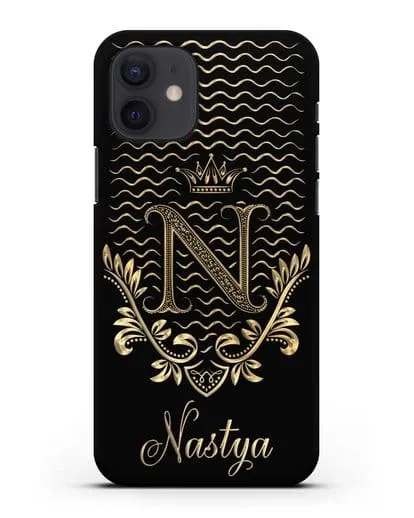 Чехол с короной, именем и фамилией с золотым рисунком силиконовый для iPhone 12