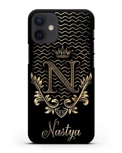Чехол с короной, именем и фамилией с золотым рисунком силиконовый для iPhone 12 mini