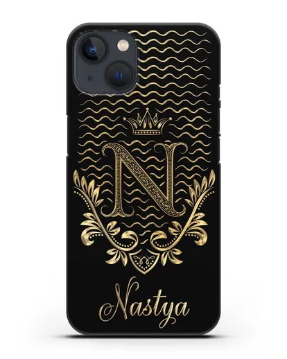 Чехол с короной, именем и фамилией с золотым рисунком силиконовый для iPhone 13 Mini