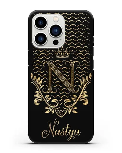 Чехол с короной, именем и фамилией с золотым рисунком силиконовый для iPhone 13 Pro