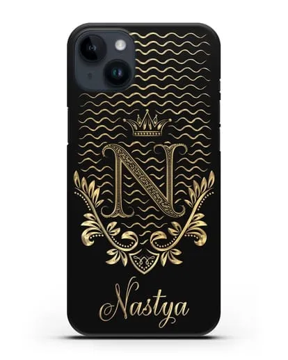 Чехол с короной, именем и фамилией с золотым рисунком силиконовый для iPhone 14 Plus