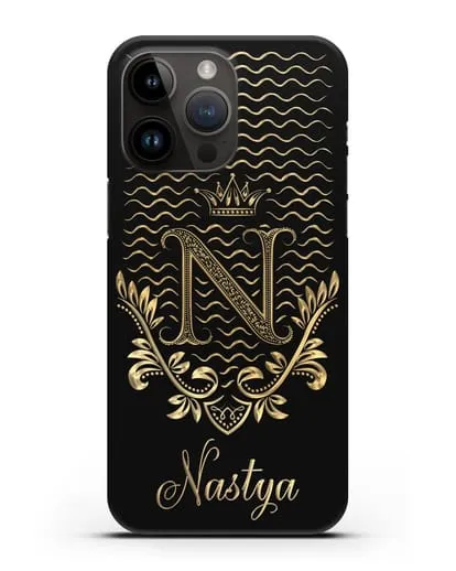 Чехол с короной, именем и фамилией с золотым рисунком силиконовый для iPhone 14 Pro Max