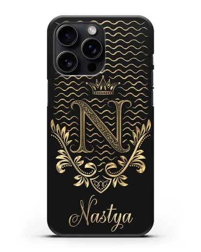 Чехол с короной, именем и фамилией с золотым рисунком силиконовый для iPhone 15 Pro Max