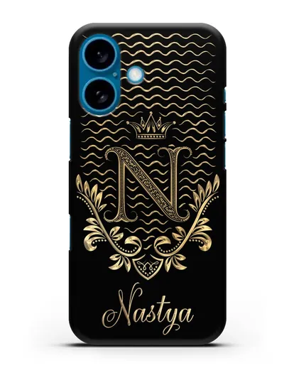 Чехол с короной, именем и фамилией с золотым рисунком силиконовый для iPhone 16