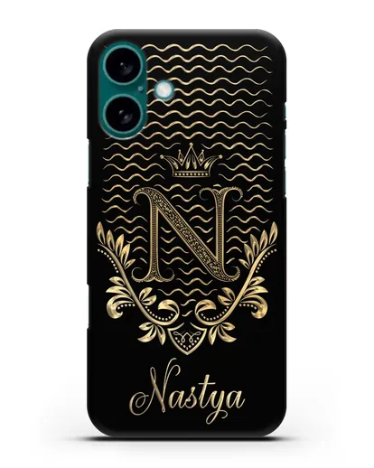 Чехол с короной, именем и фамилией с золотым рисунком силиконовый для iPhone 16 Plus