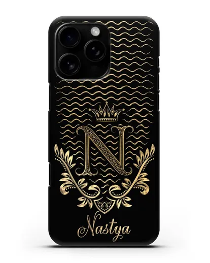 Чехол с короной, именем и фамилией с золотым рисунком силиконовый для iPhone 16 Pro Max