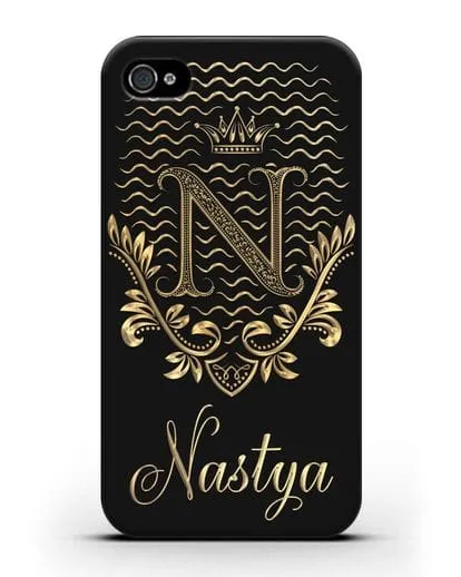 Чехол с короной, именем и фамилией с золотым рисунком силиконовый для iPhone 4/4s
