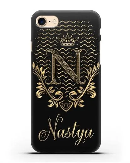 Чехол с короной, именем и фамилией с золотым рисунком силиконовый для iPhone 7