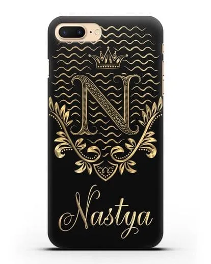 Чехол с короной, именем и фамилией с золотым рисунком силиконовый для iPhone 8 Plus