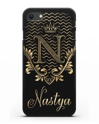 Чехол с короной, именем и фамилией с золотым рисунком силиконовый для iPhone SE 2020