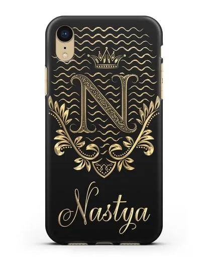 Чехол с короной, именем и фамилией с золотым рисунком силиконовый для iPhone XR