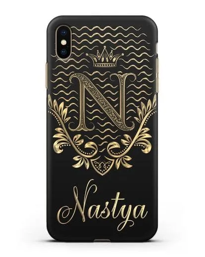 Чехол с короной, именем и фамилией с золотым рисунком силиконовый для iPhone XS Max