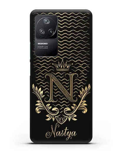 Чехол с короной, именем и фамилией с золотым рисунком силиконовый для Xiaomi Poco F4