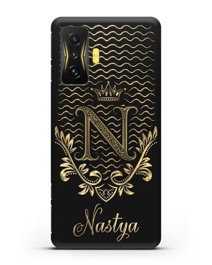 Чехол с короной, именем и фамилией с золотым рисунком силиконовый для Xiaomi Poco F4 GT