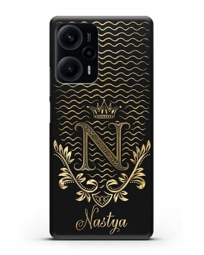 Чехол с короной, именем и фамилией с золотым рисунком силиконовый для Xiaomi Poco F5