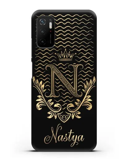 Чехол с короной, именем и фамилией с золотым рисунком силиконовый для Xiaomi Poco M3 Pro