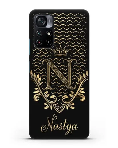 Чехол с короной, именем и фамилией с золотым рисунком силиконовый для Xiaomi Poco M4 Pro 5G