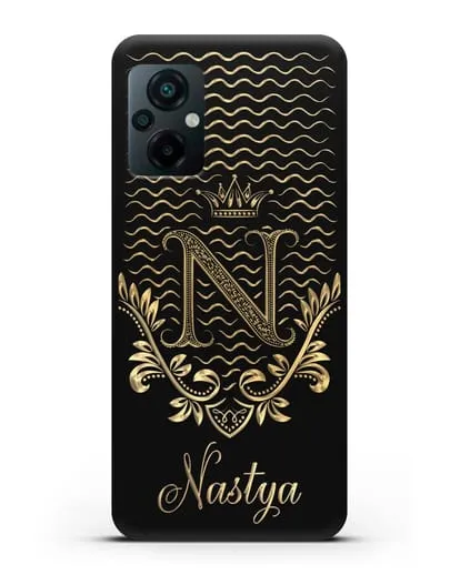 Чехол с короной, именем и фамилией с золотым рисунком силиконовый для Xiaomi Poco M5
