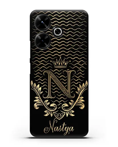 Чехол с короной, именем и фамилией с золотым рисунком силиконовый для Xiaomi Poco M6