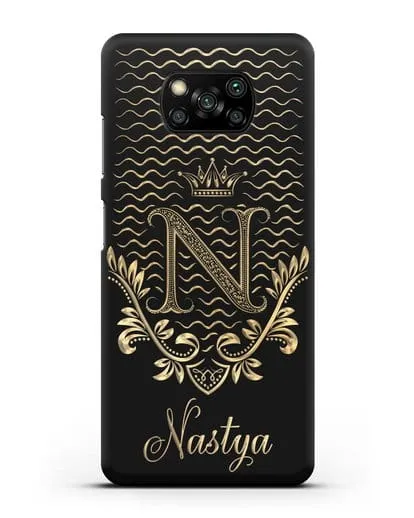 Чехол с короной, именем и фамилией с золотым рисунком силиконовый для Xiaomi Poco X3