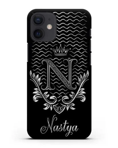 Чехол с короной, именем и фамилией с серебряным рисунком силиконовый для iPhone 12 mini