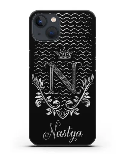 Чехол с короной, именем и фамилией с серебряным рисунком силиконовый для iPhone 13 Mini