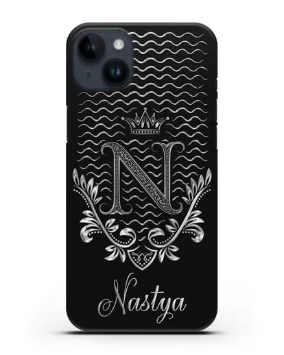 Чехол с короной, именем и фамилией с серебряным рисунком силиконовый для iPhone 14 Plus