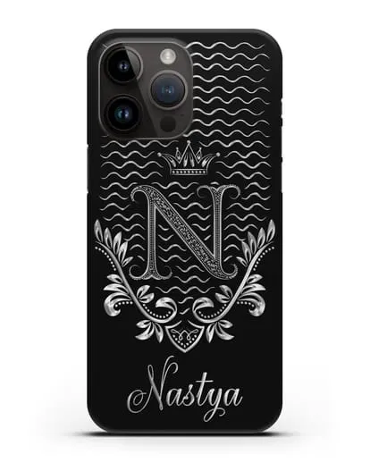 Чехол с короной, именем и фамилией с серебряным рисунком силиконовый для iPhone 14 Pro Max