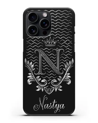 Чехол с короной, именем и фамилией с серебряным рисунком силиконовый для iPhone 15 Pro Max