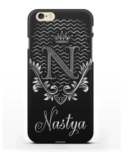 Чехол с короной, именем и фамилией с серебряным рисунком силиконовый для iPhone 6s