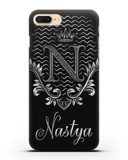 Чехол с короной, именем и фамилией с серебряным рисунком силиконовый для iPhone 8 Plus