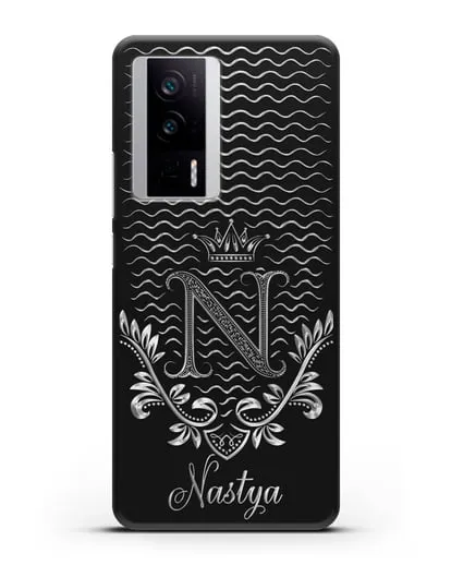 Чехол с короной, именем и фамилией с серебряным рисунком силиконовый для Xiaomi Poco F5 Pro