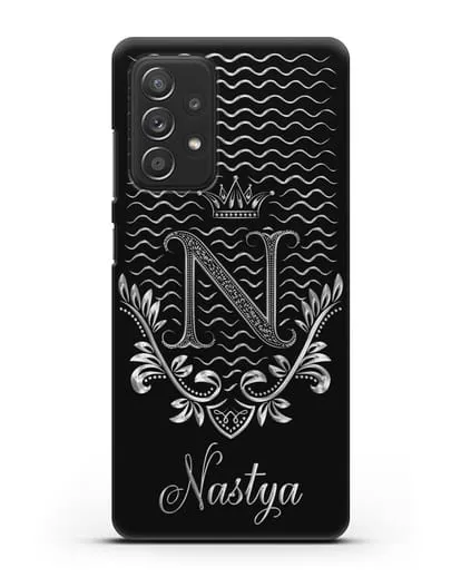 Чехол с короной, именем и фамилией с серебряным рисунком силиконовый для Samsung Galaxy A53