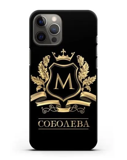 Чехол с геральдическим щитом, фамилией и короной с золотым рисунком силиконовый для iPhone 12 Pro Max
