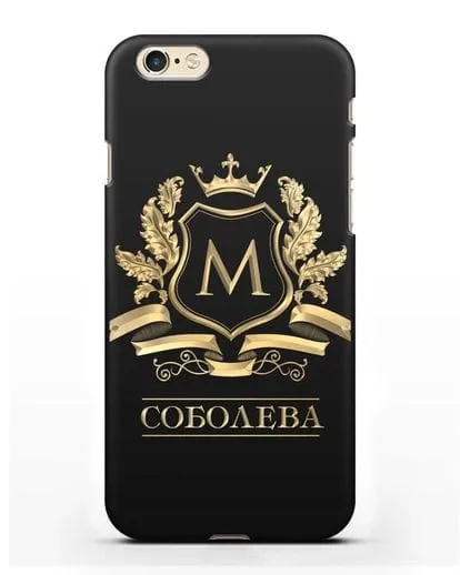 Чехол с геральдическим щитом, фамилией и короной с золотым рисунком силиконовый для iPhone 6s