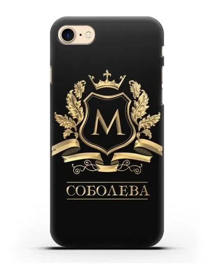 Чехол с геральдическим щитом, фамилией и короной с золотым рисунком силиконовый для iPhone 7