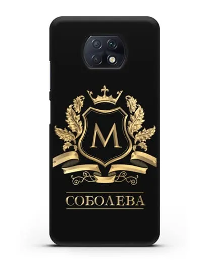 Чехол с геральдическим щитом, фамилией и короной с золотым рисунком силиконовый для Xiaomi Redmi Note 9T