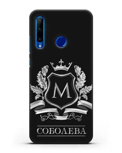 Чехол с геральдическим щитом, фамилией и короной с серебряным рисунком силиконовый для Honor 10i