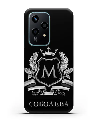 Чехол с геральдическим щитом, фамилией и короной с серебряным рисунком силиконовый для Honor 200 Lite