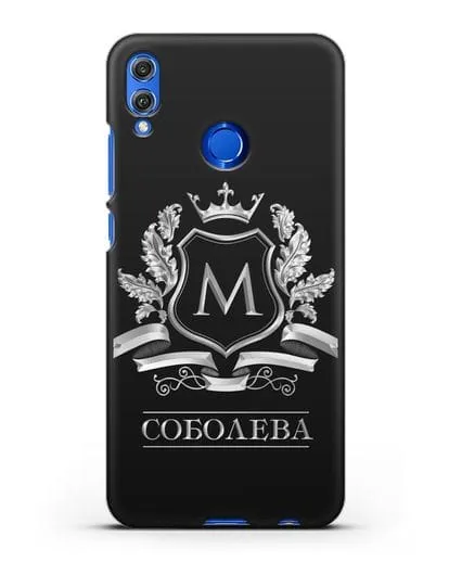 Чехол с геральдическим щитом, фамилией и короной с серебряным рисунком силиконовый для Honor 8X