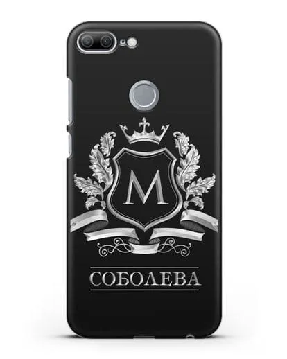 Чехол с геральдическим щитом, фамилией и короной с серебряным рисунком силиконовый для Honor 9 Lite