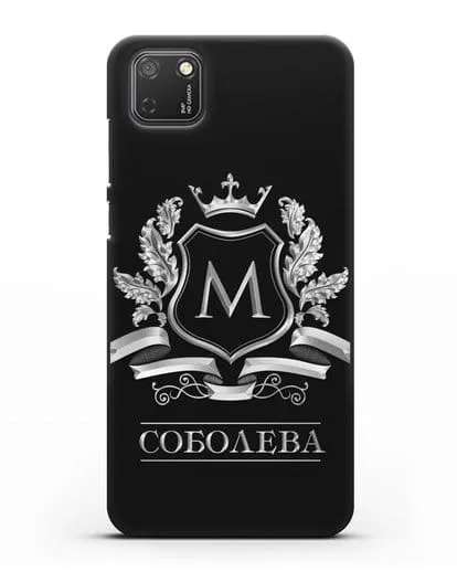 Чехол с геральдическим щитом, фамилией и короной с серебряным рисунком силиконовый для Honor 9S