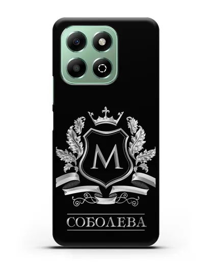 Чехол с геральдическим щитом, фамилией и короной с серебряным рисунком силиконовый для Honor X6b