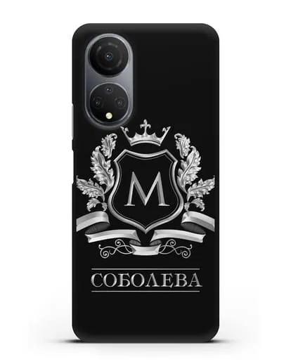 Чехол с геральдическим щитом, фамилией и короной с серебряным рисунком силиконовый для Honor X7