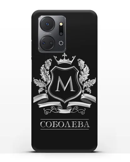Чехол с геральдическим щитом, фамилией и короной с серебряным рисунком силиконовый для Honor X7a