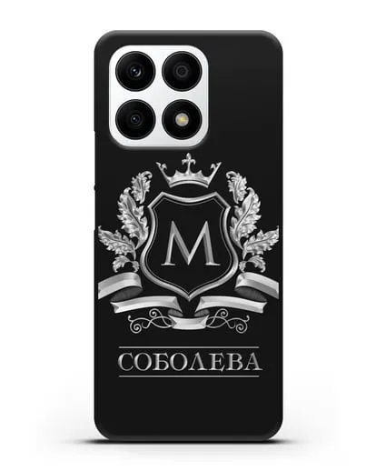 Чехол с геральдическим щитом, фамилией и короной с серебряным рисунком силиконовый для Honor X8a